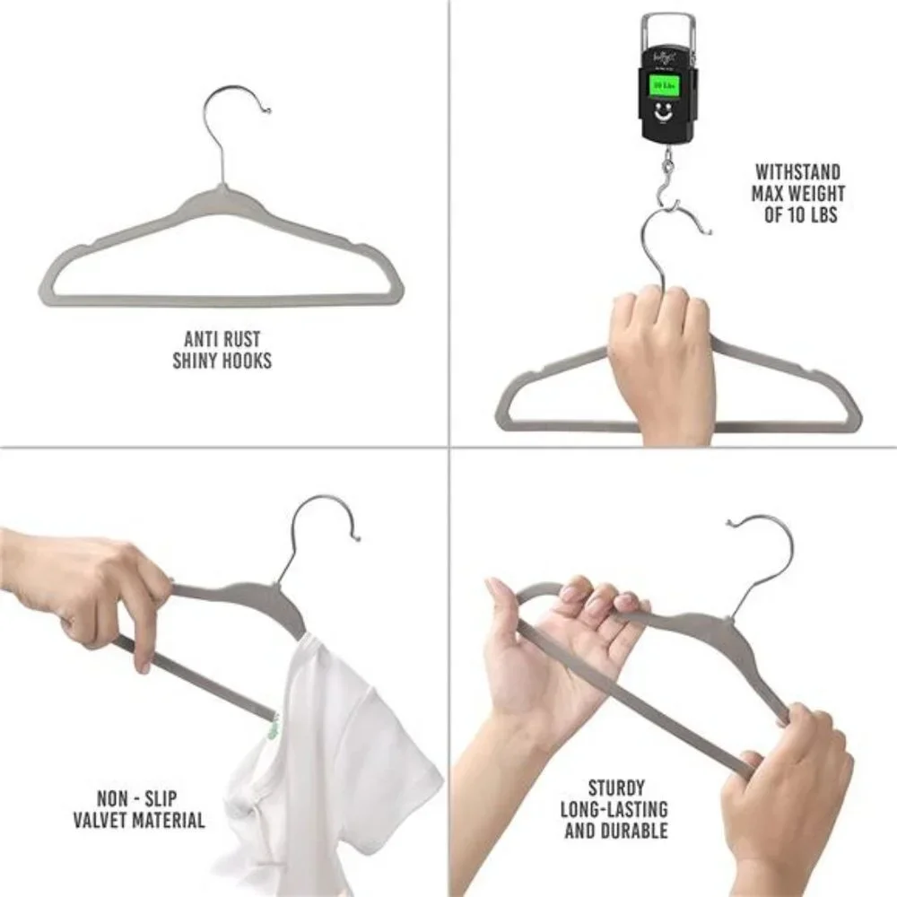 Pack of 20 Baby Hangers for Closet Velvet Grey